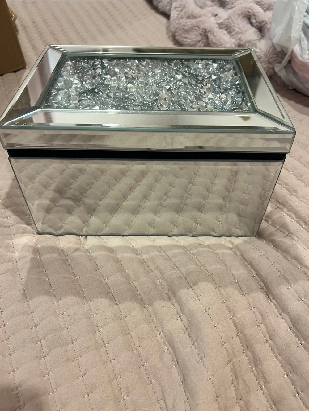 Z Gallerie Mirrored Decorative Jewelry Box with Crystal Accent - Silver
